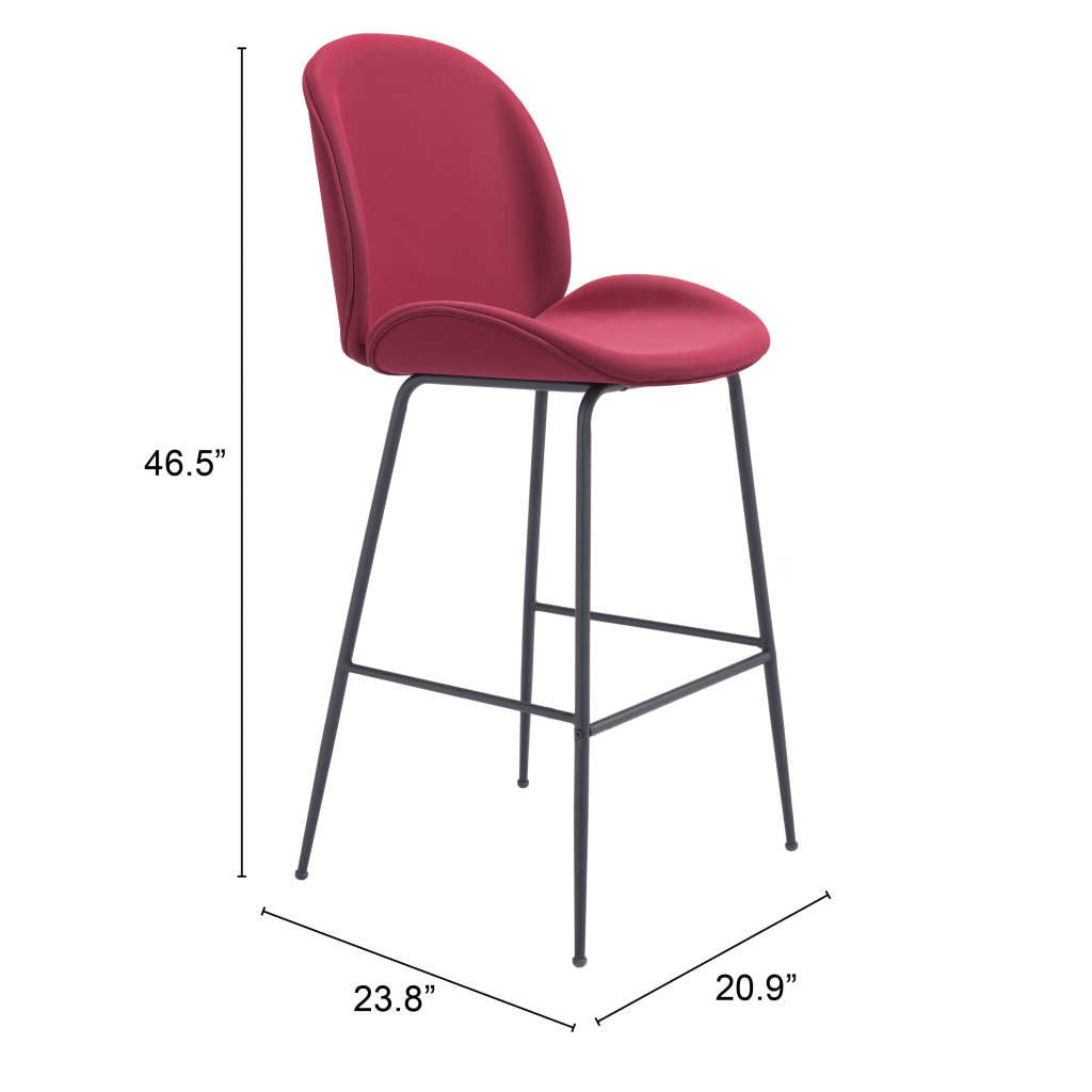 31" Red And Black Steel Low Back Bar Height Bar Chair