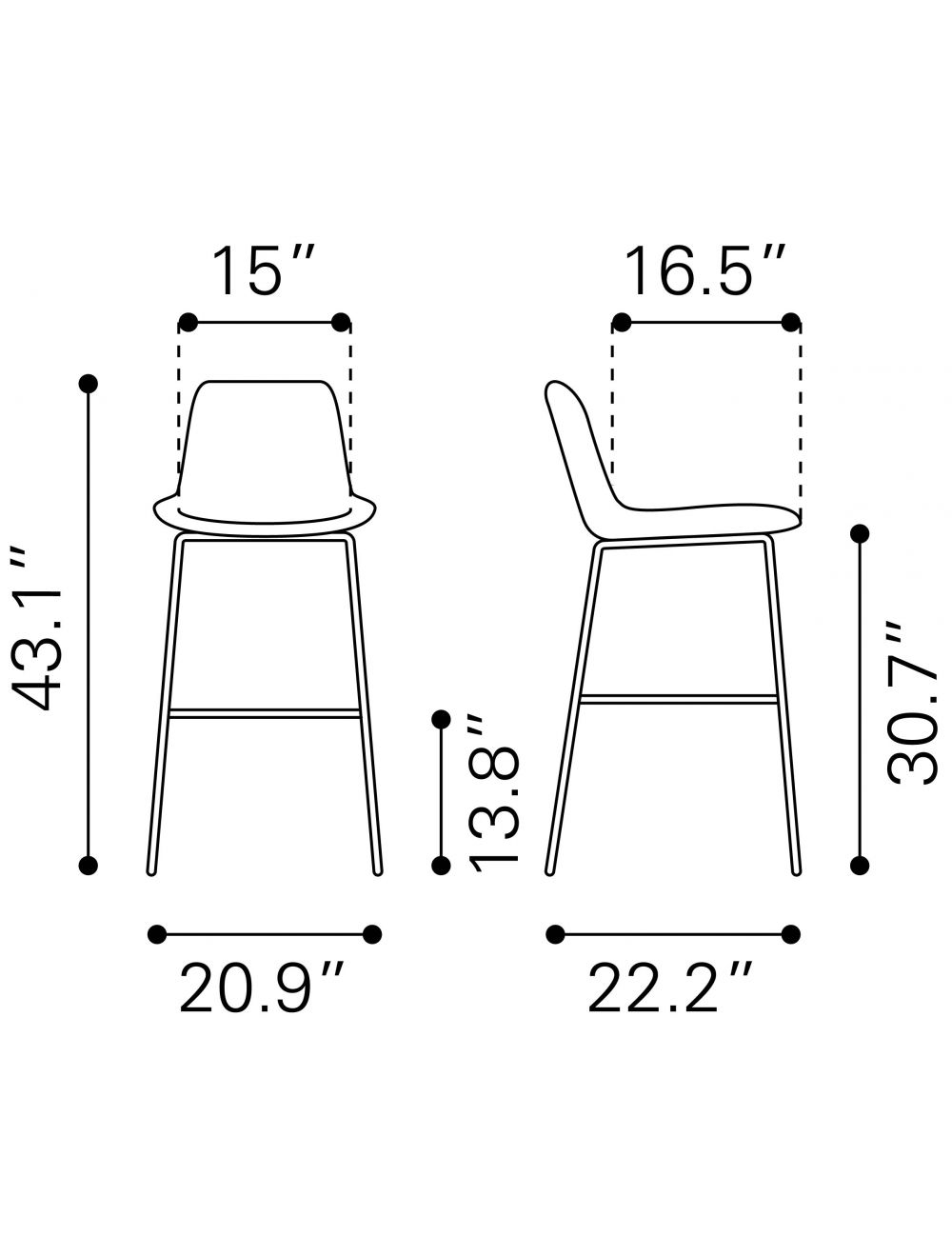 31 " Gray And Black Steel Low Back Bar Height Bar Chair