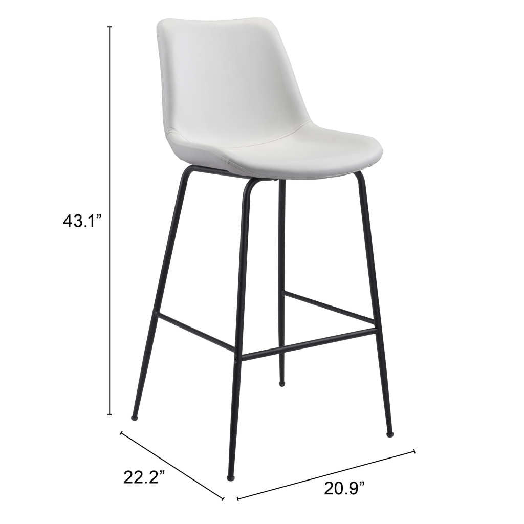 31" White And Black Steel Low Back Bar Height Bar Chair