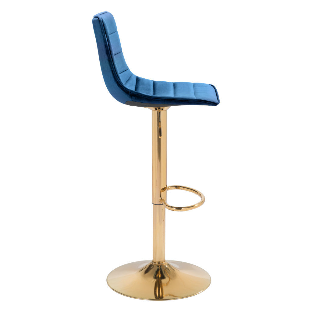 24" Dark Blue And Gold Steel Low Back Counter Height Bar Chair