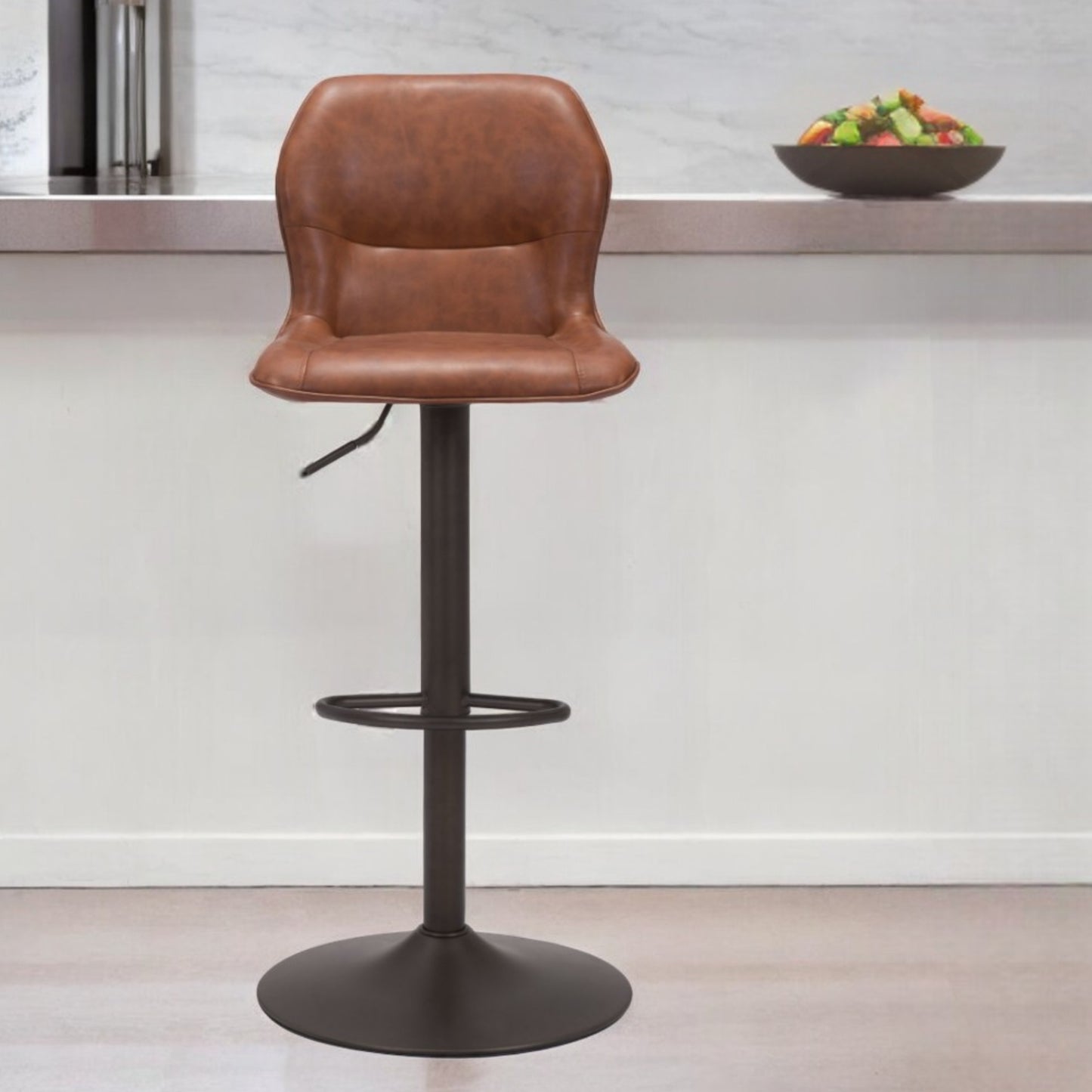 Adjustable Height Brown And Black Steel Swivel Low Back Counter Height Bar Chair