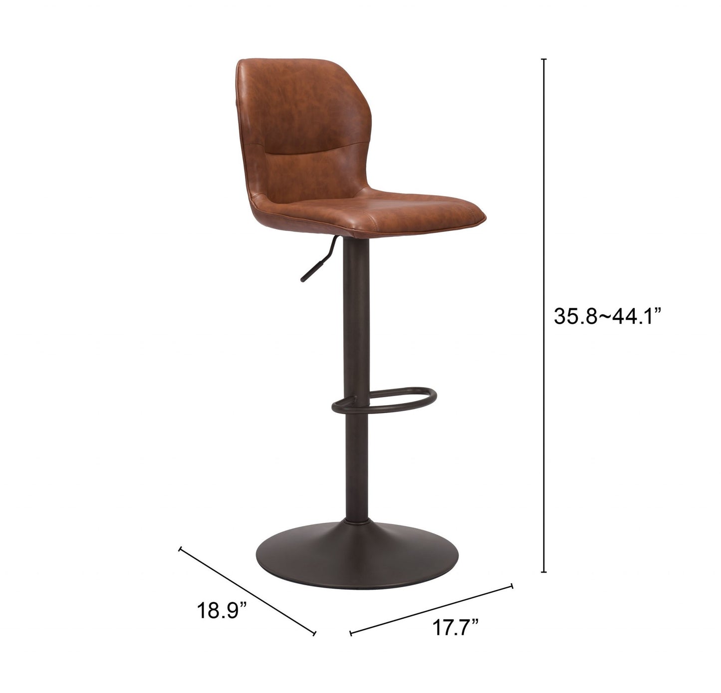 Adjustable Height Brown And Black Steel Swivel Low Back Counter Height Bar Chair