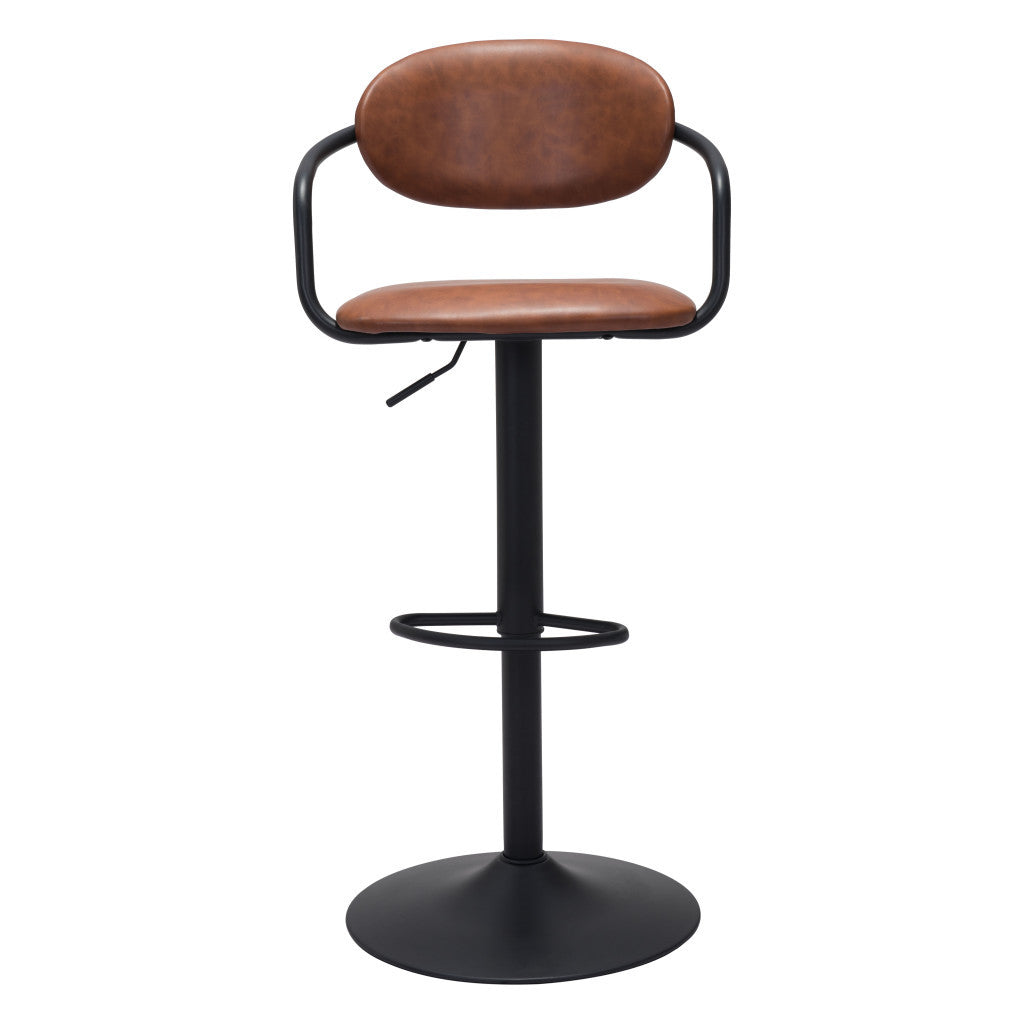 Adjustable Height Brown And Black Steel Swivel Low Back Counter Height Bar Chair