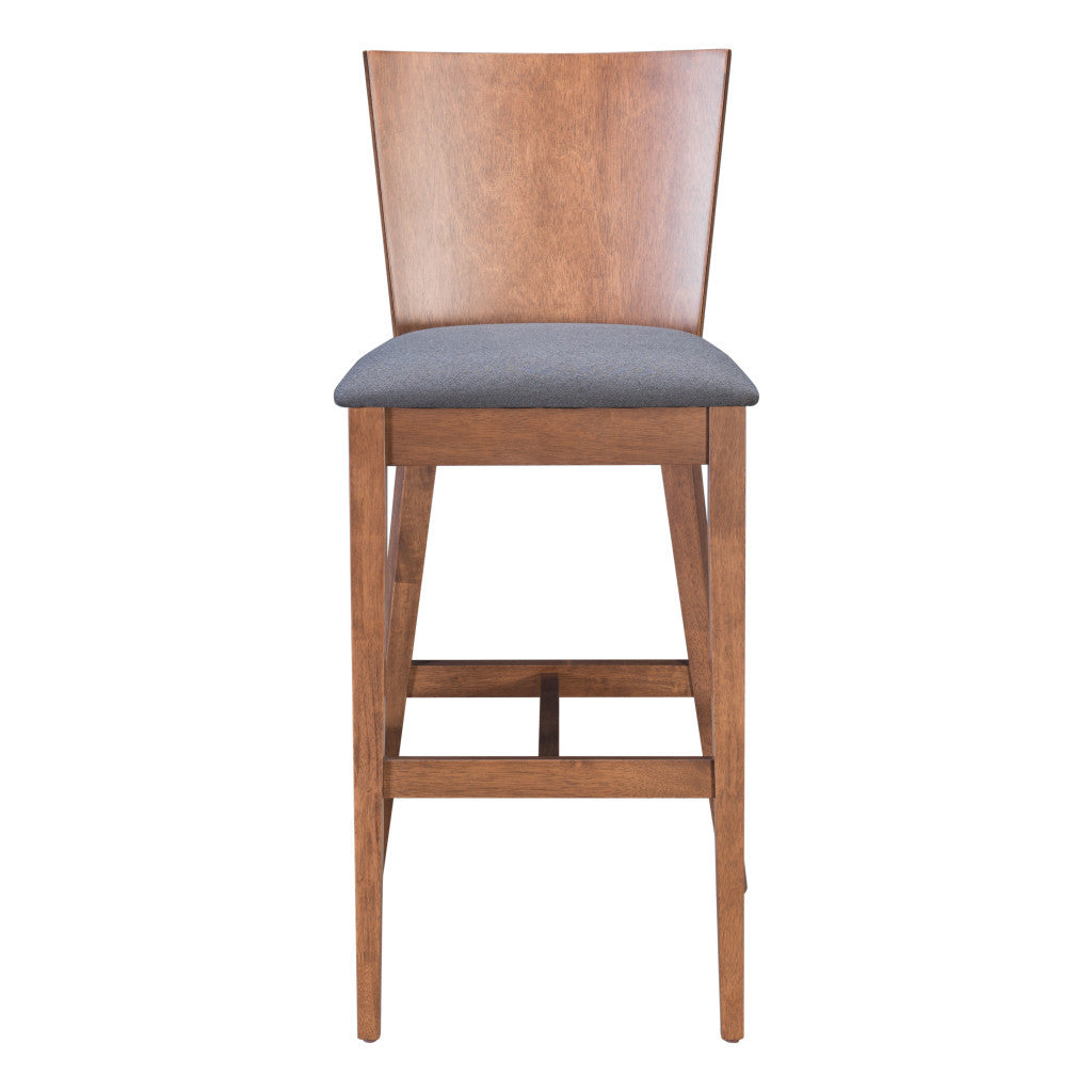 Set of Two 29" Gray And Brown Solid Wood Low Back Bar Height Bar Chairs