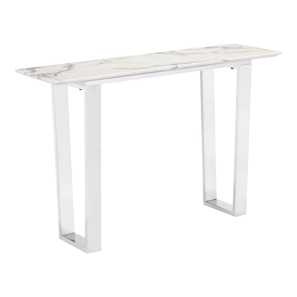 Designer's Choice White Faux Marble and Steel Console Table