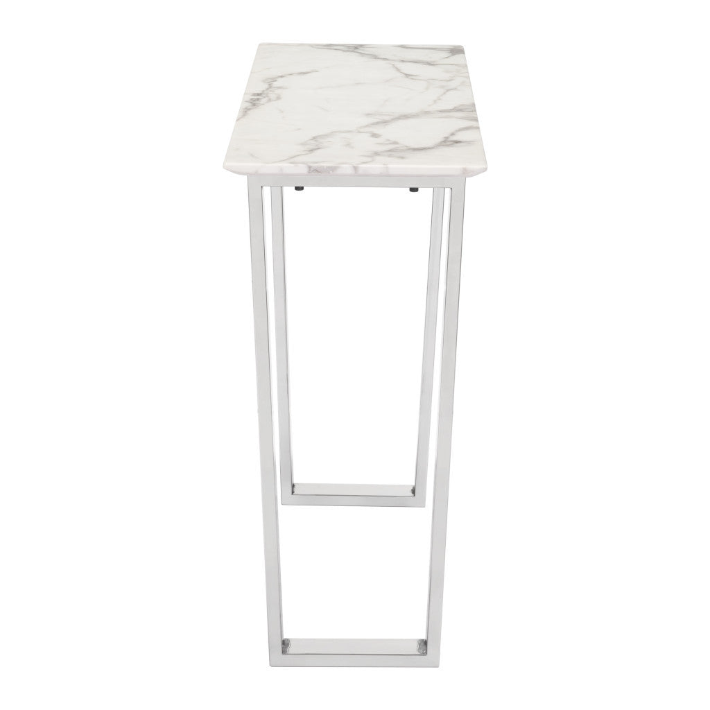 Designer's Choice White Faux Marble and Steel Console Table