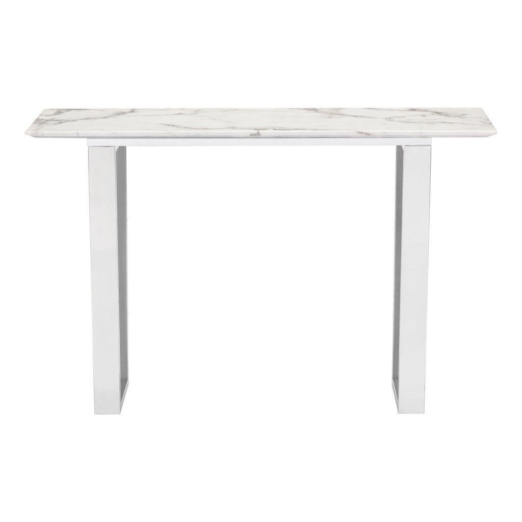 Designer's Choice White Faux Marble and Steel Console Table