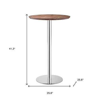 26" Brown and Silver Rounded Stainless Steel Bar Table