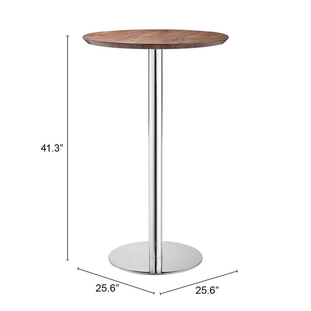 26" Brown and Silver Rounded Stainless Steel Bar Table