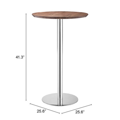 26" Brown and Silver Rounded Stainless Steel Bar Table