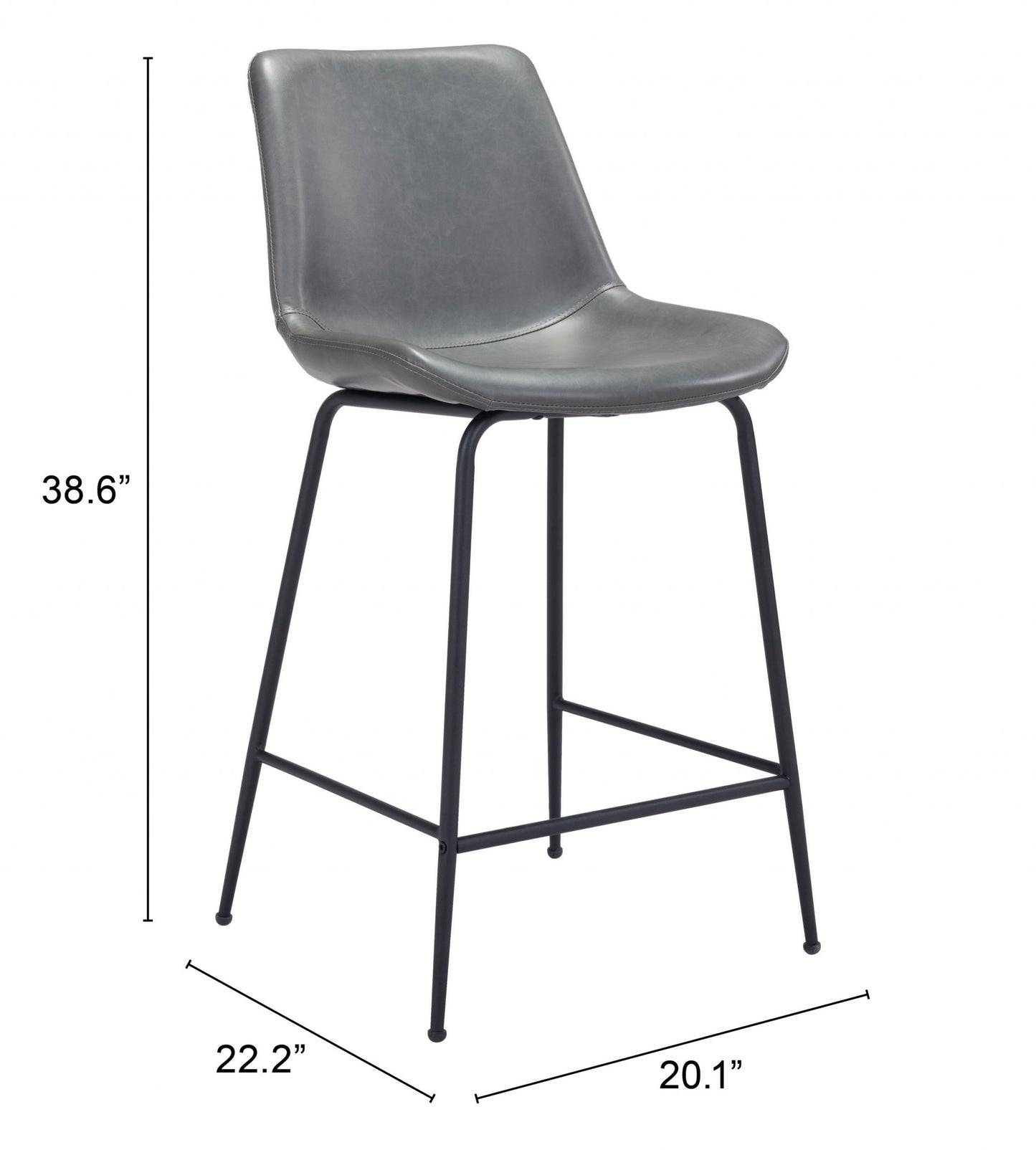 26" Gray And Black Steel Low Back Counter Height Bar Chair