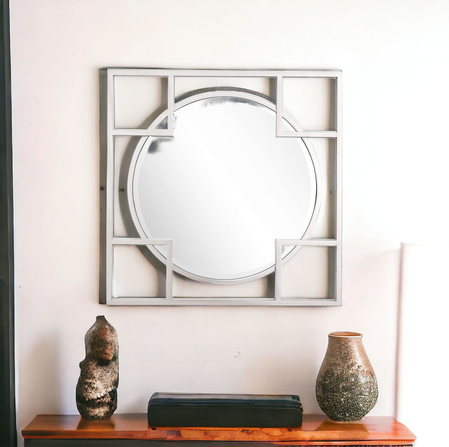 33" Silver Square Metal Framed Accent Mirror