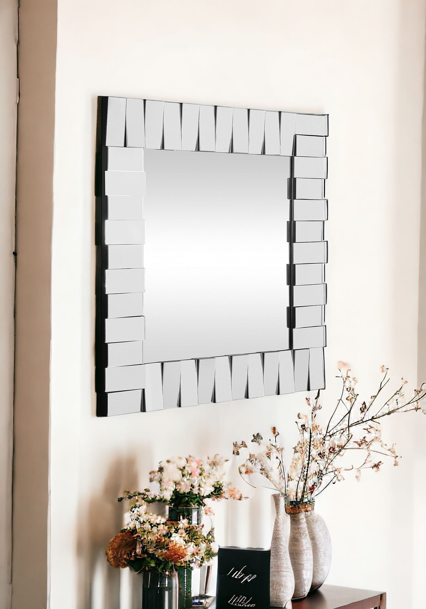 28" Clear Square Glass Framed Accent Mirror
