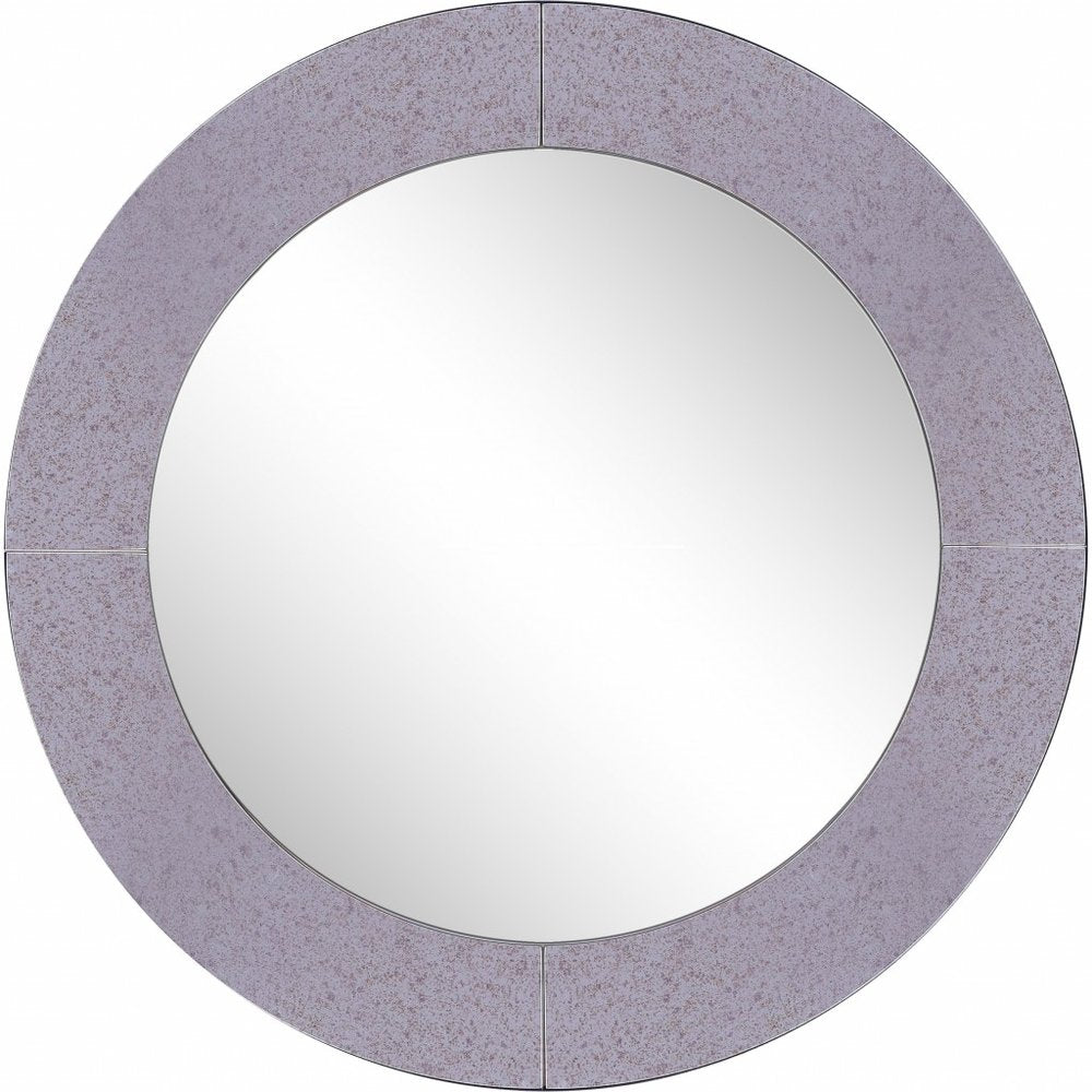 30" Gray Round Glass Framed Accent Mirror