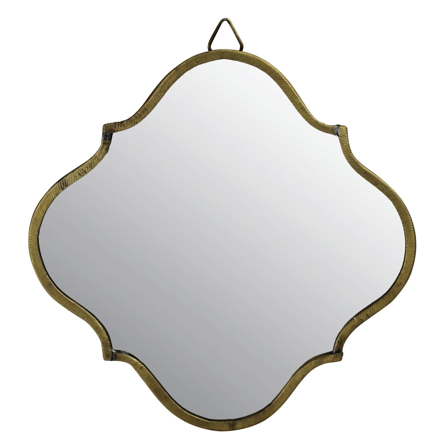 9" Antiqued Gold Quatrefoil Metal Framed Accent Mirror