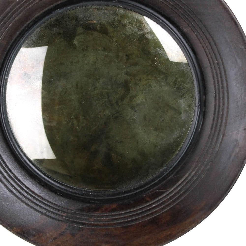 Petite Dark Brown Wooden Convex Mirror
