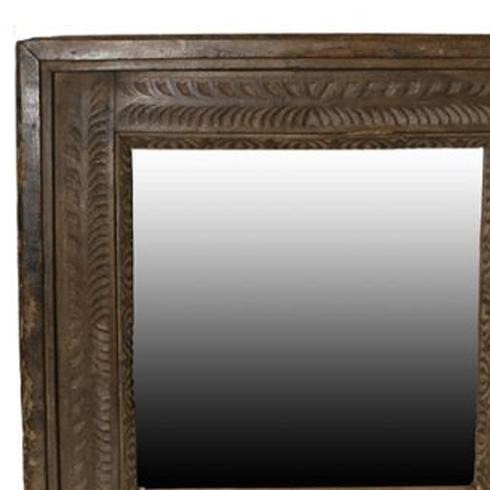 Carved Reclaimed Wood Square Mirror