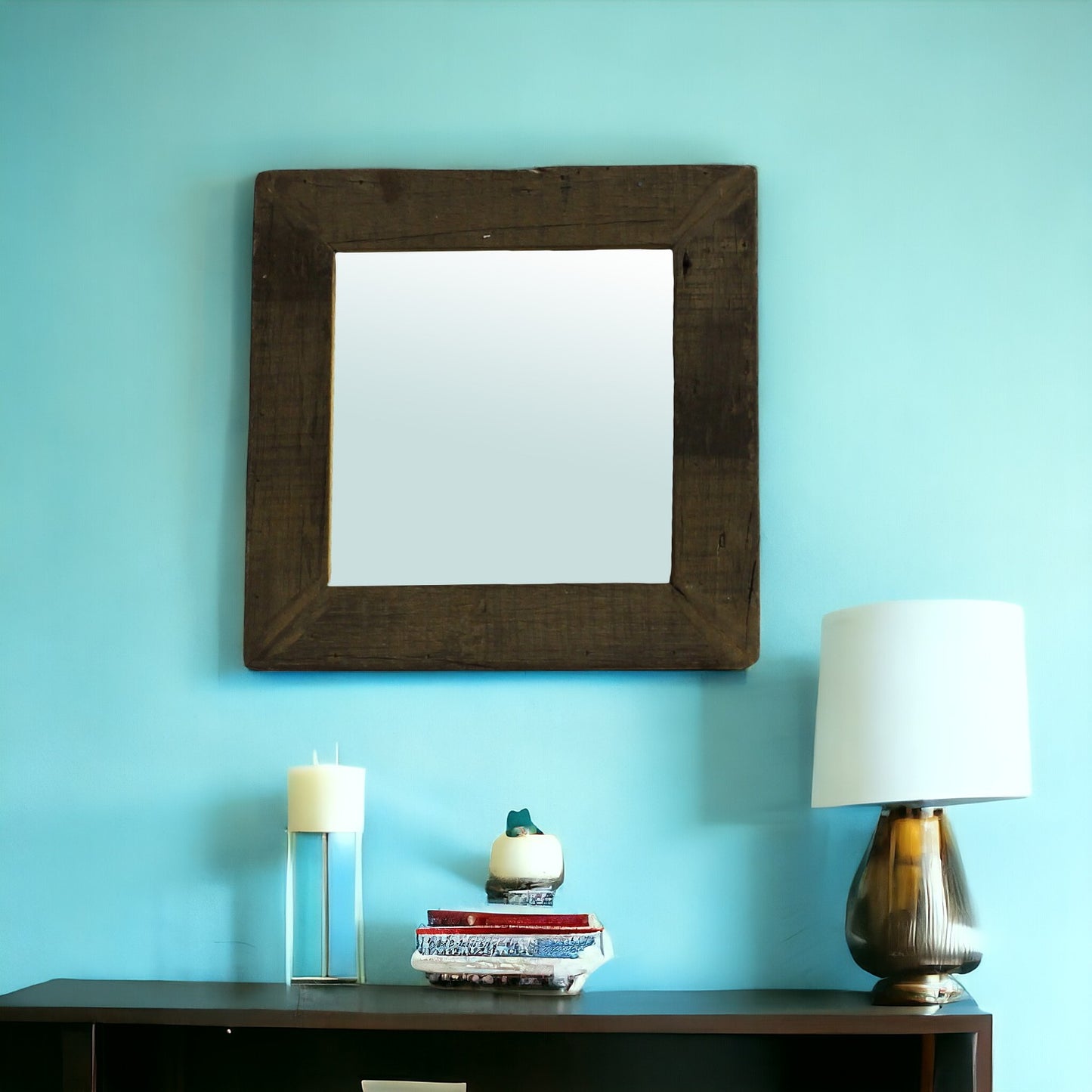 16" Brown Square Framed Accent Mirror