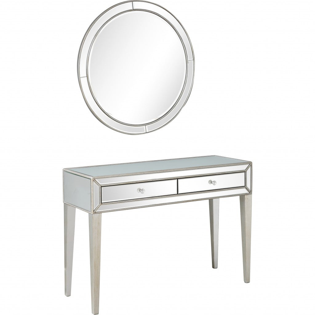 Silver Beaded Mirror and Console Table