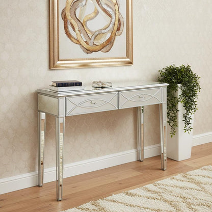 Silver Glass Mirror Console Table