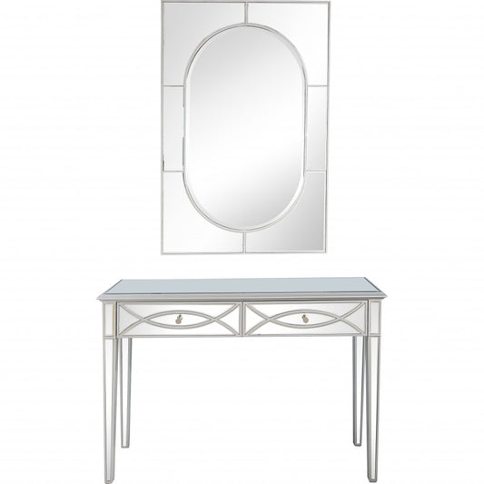 48" Silver Mirrored Glass Console Table And Drawers