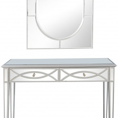 48" Silver Mirrored Glass Console Table And Drawers