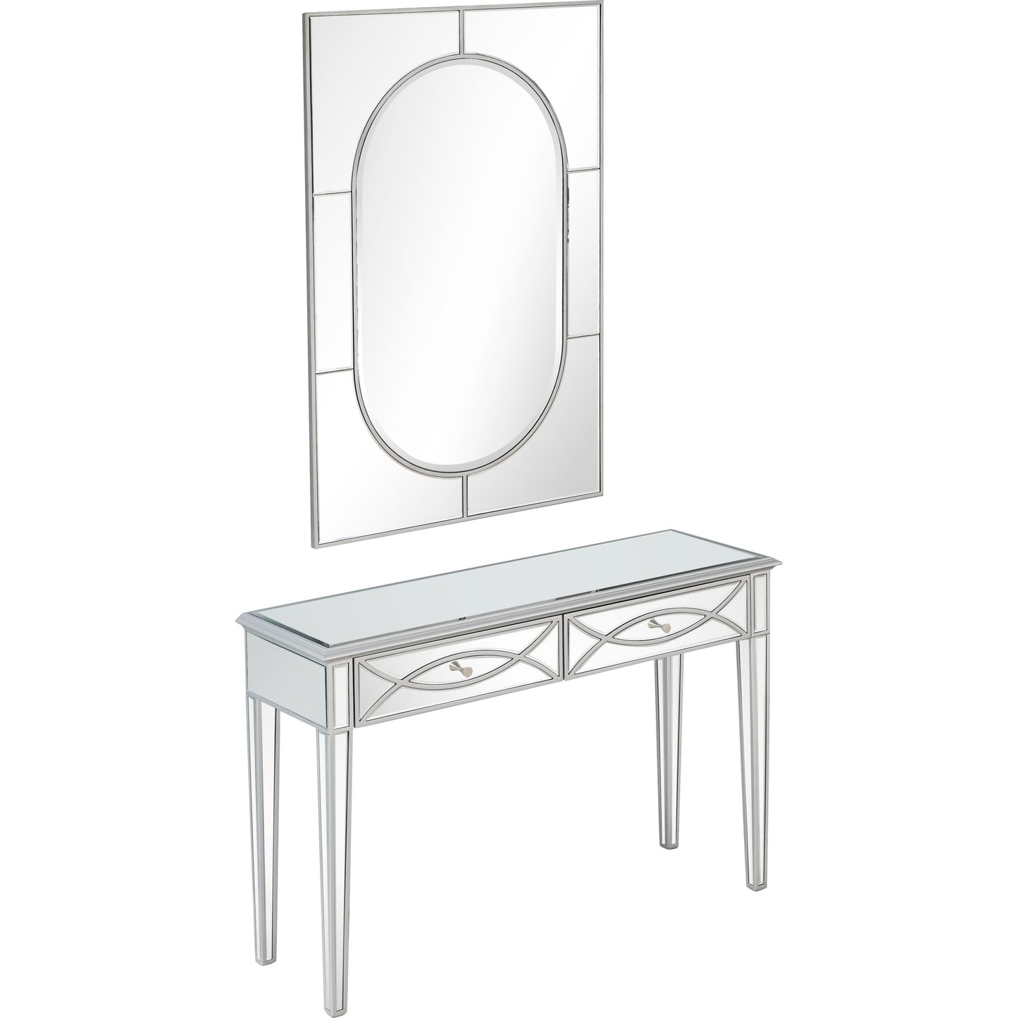 Silver Glass Mirror and Console Table