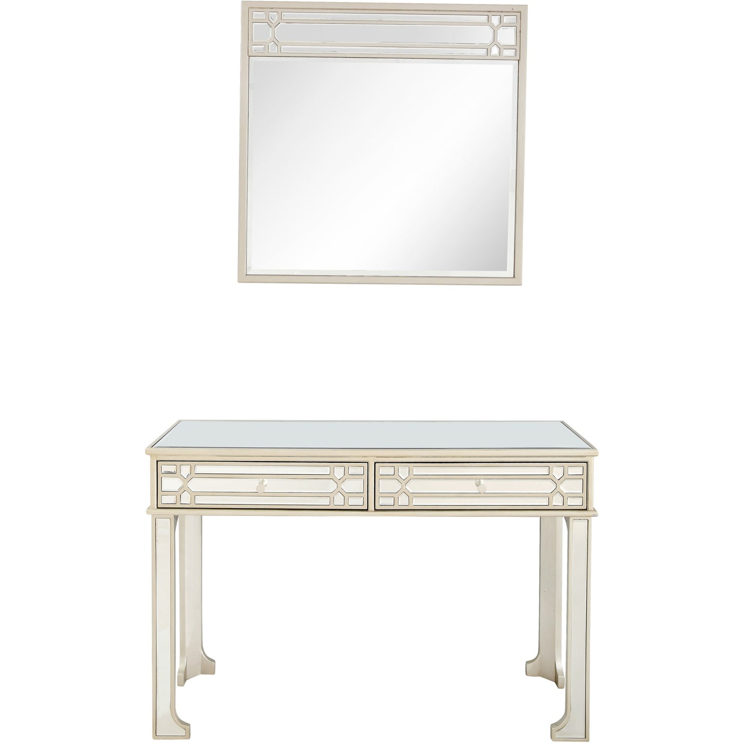 48" Champagne Mirrored Glass Console Table And Drawers