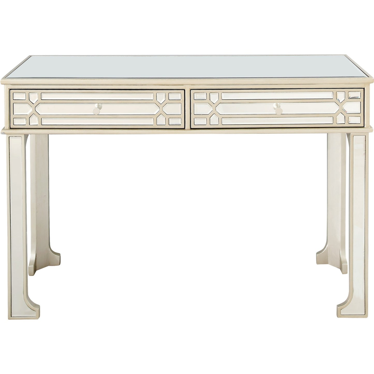 48" Champagne Mirrored Glass Console Table And Drawers