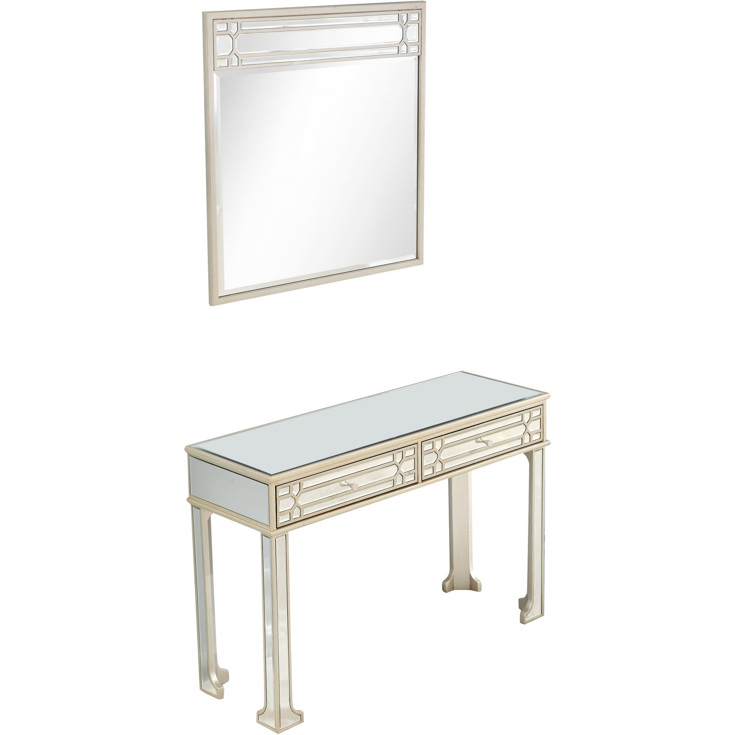 48" Champagne Mirrored Glass Console Table And Drawers