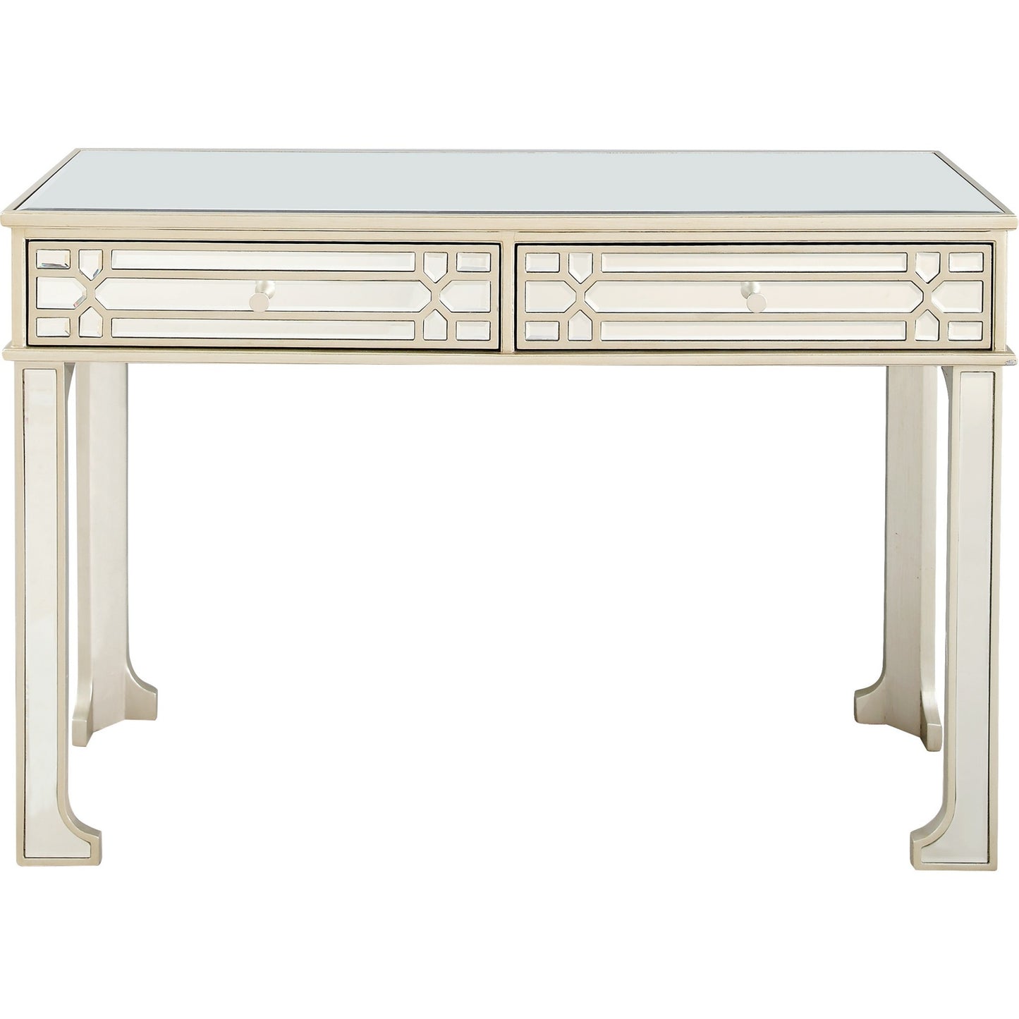 48" Champagne Mirrored Glass Console Table And Drawers