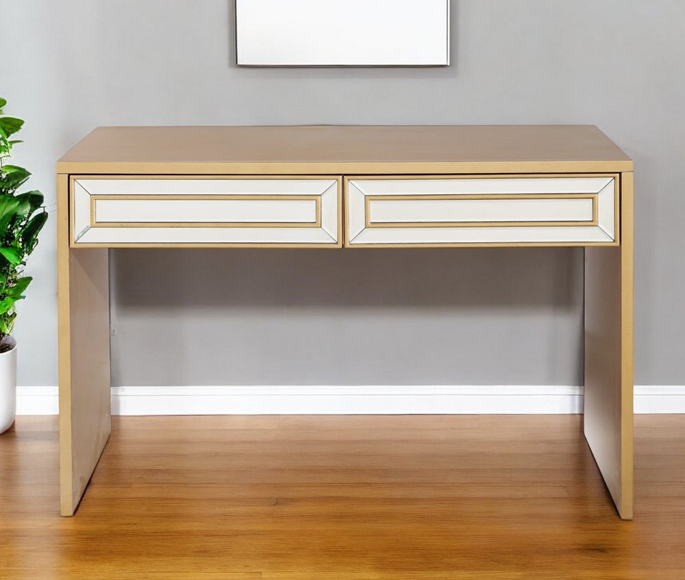 48" Gold Mirrored Glass Console Table