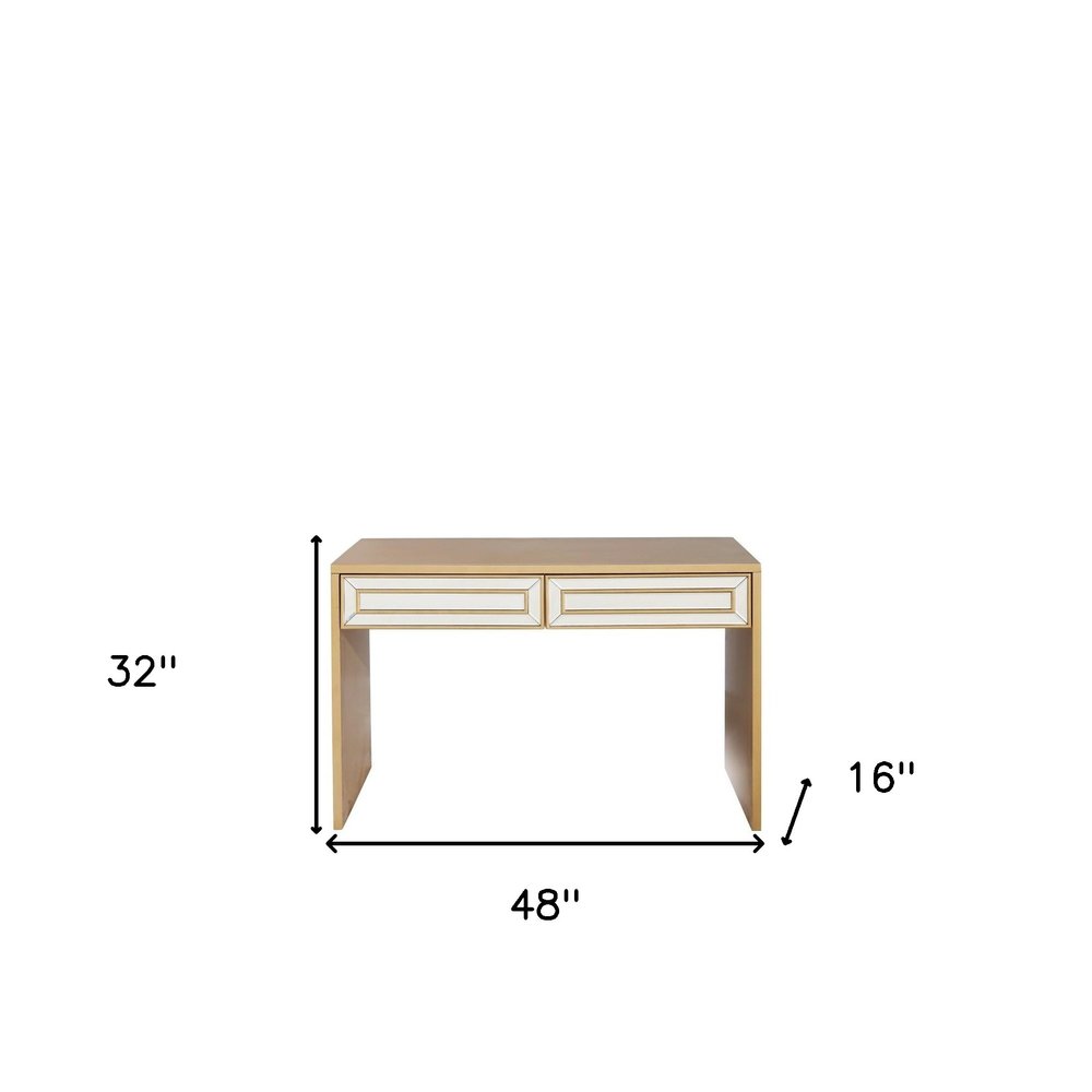 48" Gold And Silver Mirrored Wood And Glass Console Table With Two Drawers