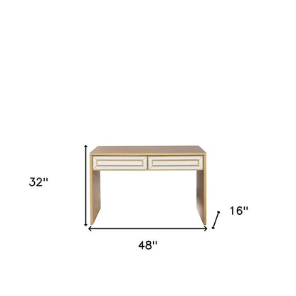48" Gold And Silver Mirrored Wood And Glass Console Table With Two Drawers