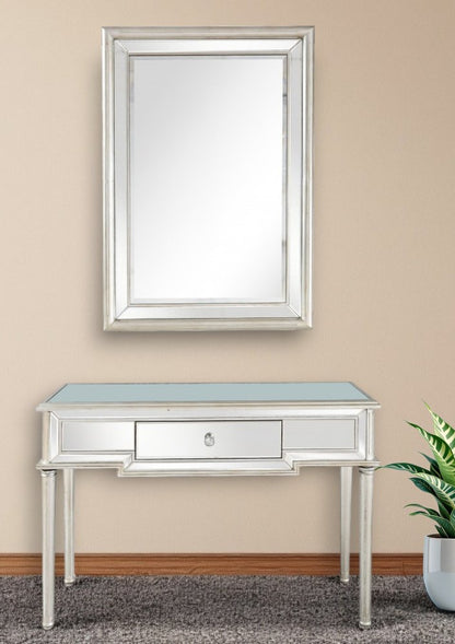 48" Gold And Silver Mirrored Wood And Glass Console Table With Two Drawers