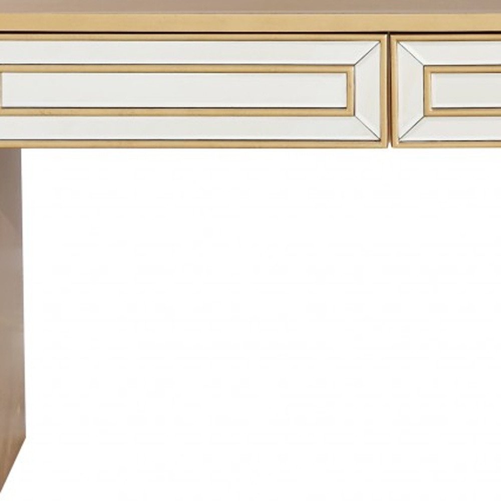 48" Gold And Silver Mirrored Wood And Glass Console Table With Two Drawers