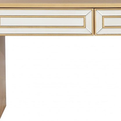 48" Gold And Silver Mirrored Wood And Glass Console Table With Two Drawers