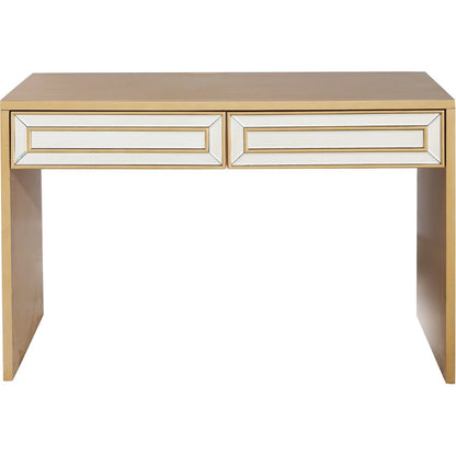 48" Gold And Silver Mirrored Wood And Glass Console Table With Two Drawers