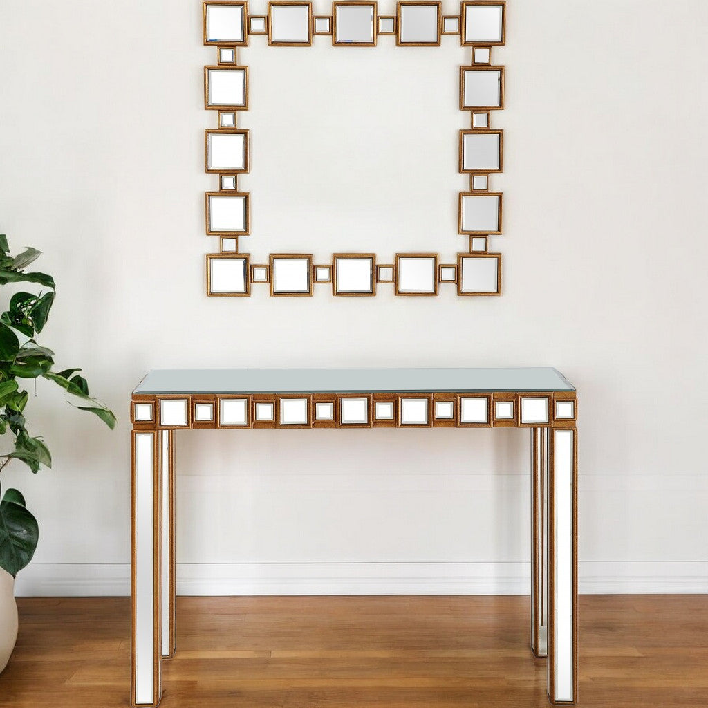 43" Gold Mirrored Glass Console Table