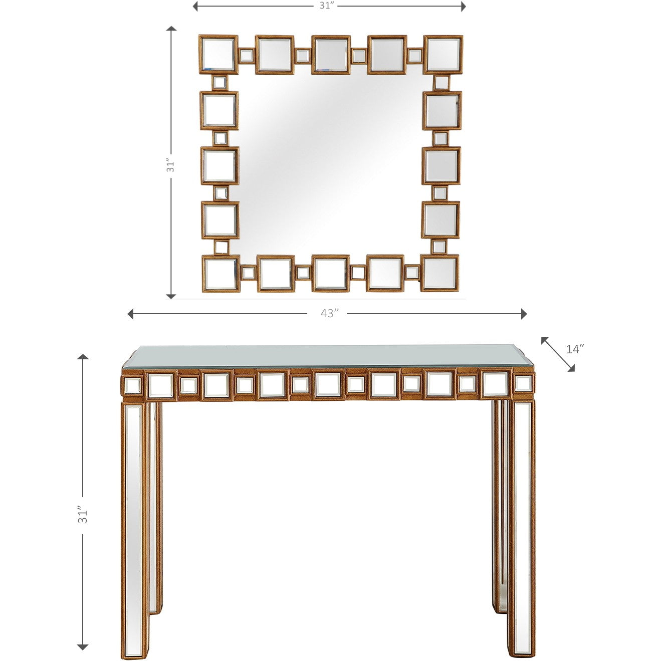 Square Reflective Mirror and Console Table