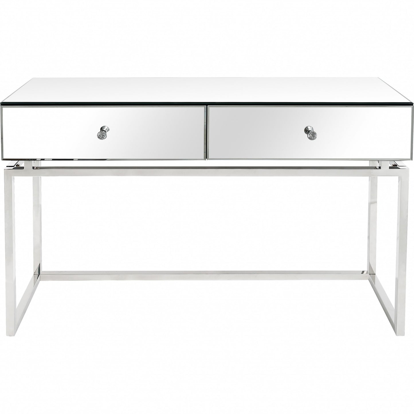 47" Silver Mirrored Glass Frame Console Table And Drawers