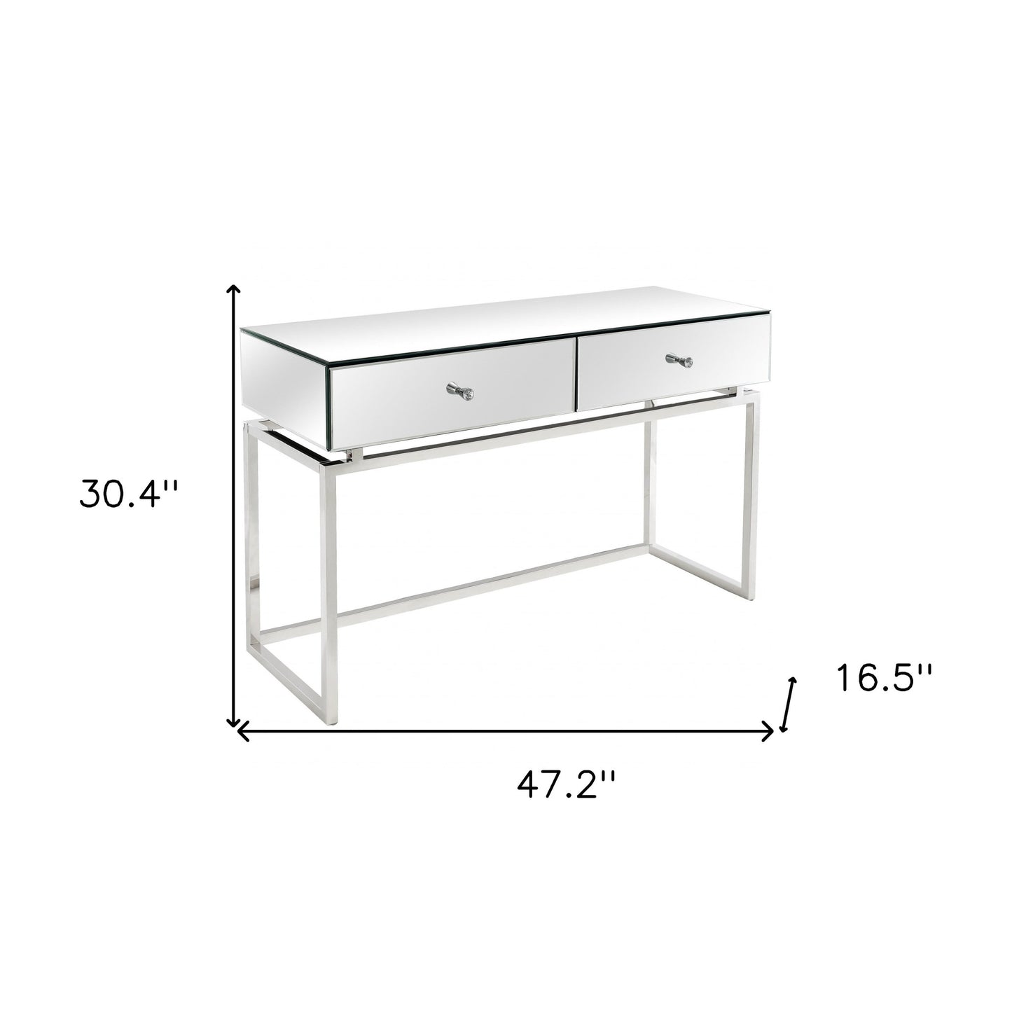 47" Silver Mirrored Glass Frame Console Table And Drawers