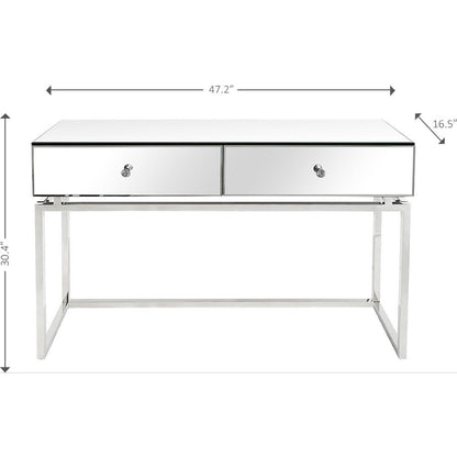 47" Silver Mirrored Glass Frame Console Table And Drawers