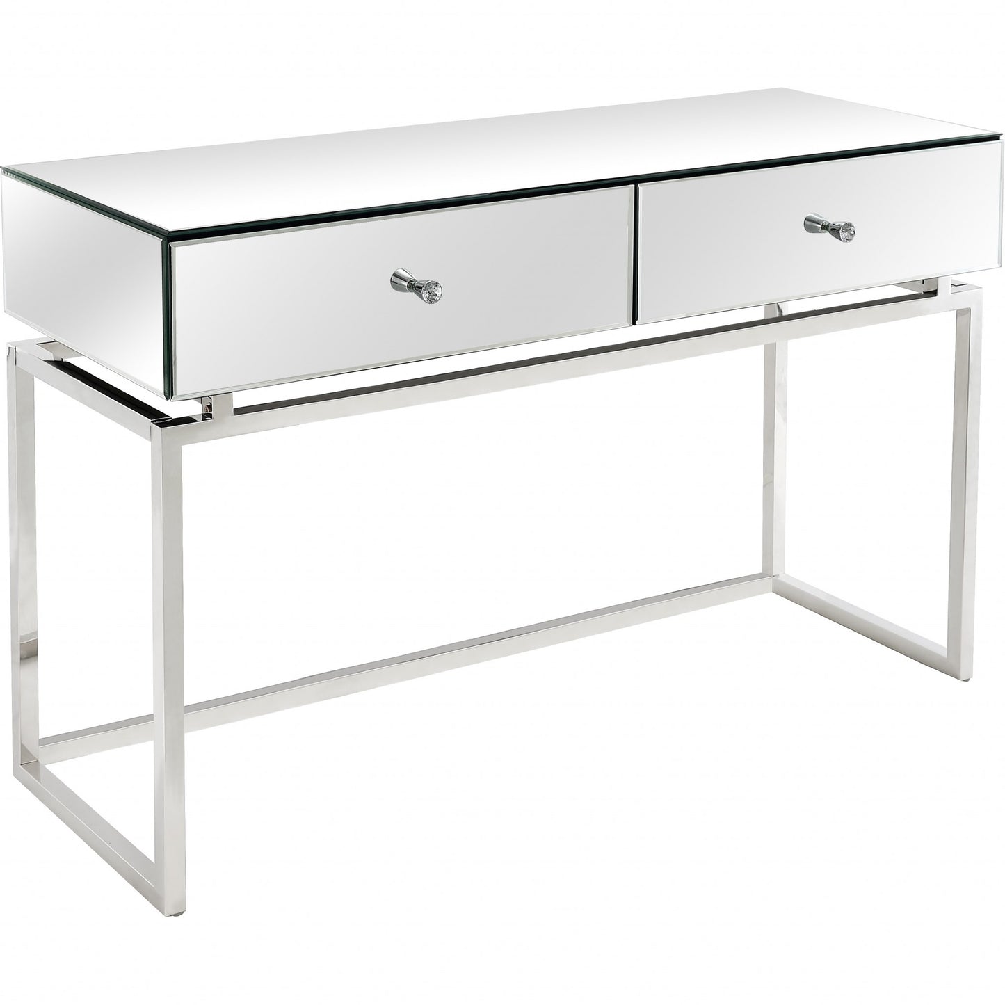 47" Silver Mirrored Glass Frame Console Table And Drawers