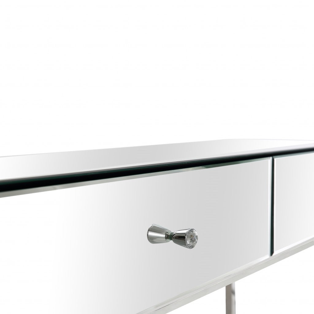 47" Silver Mirrored Glass Frame Console Table And Drawers