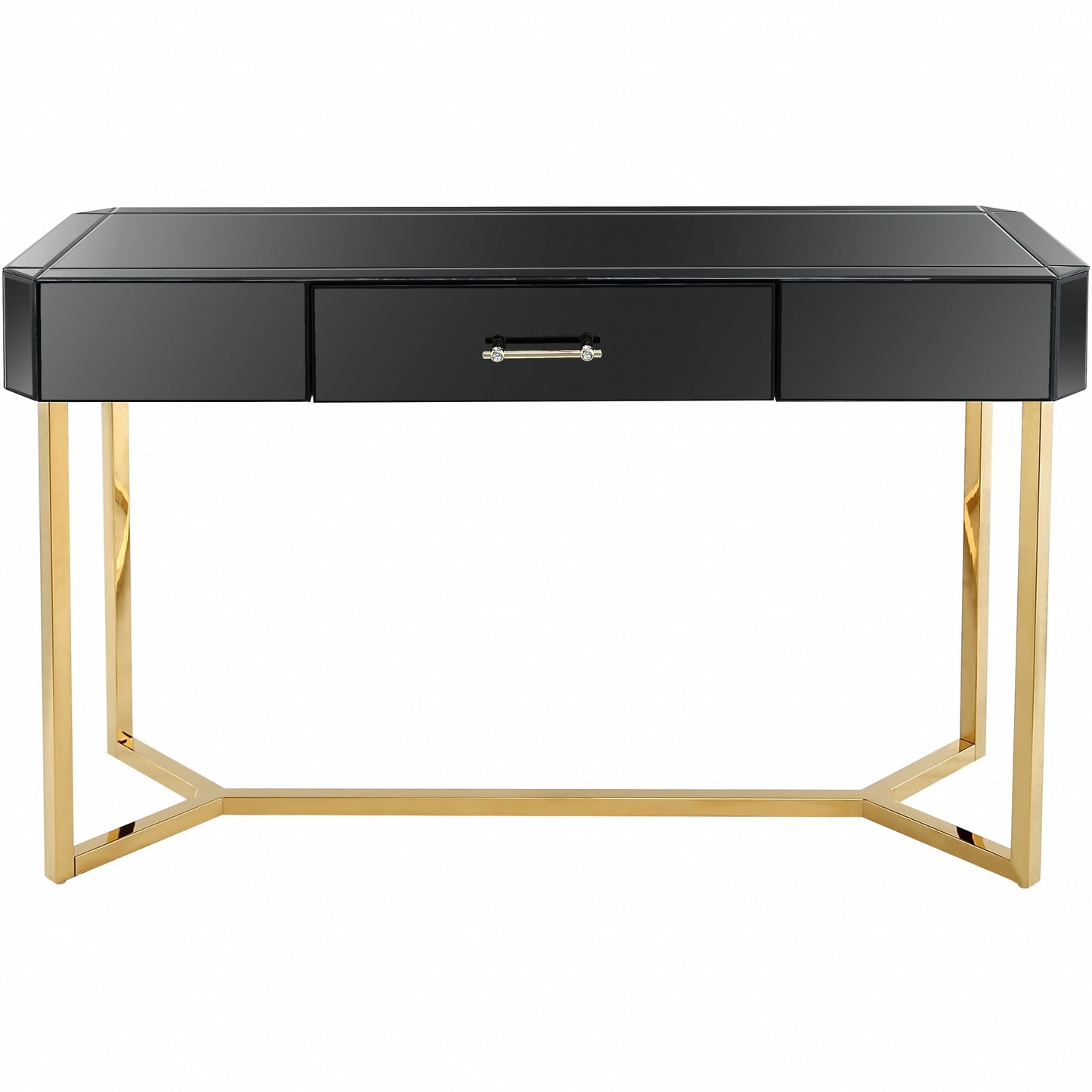 47" Black and Gold Mirrored Glass Frame Console Table And Drawers