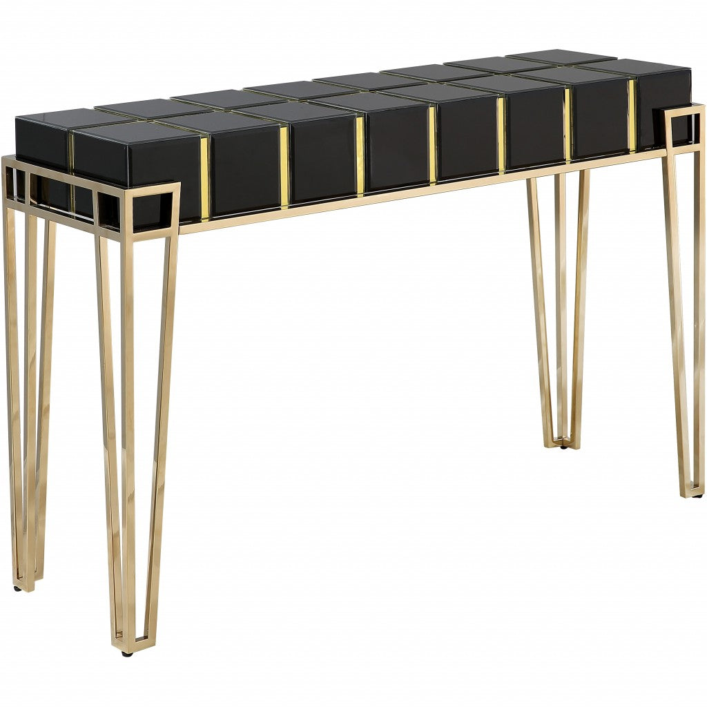 47" Black and Gold Mirrored Glass Console Table