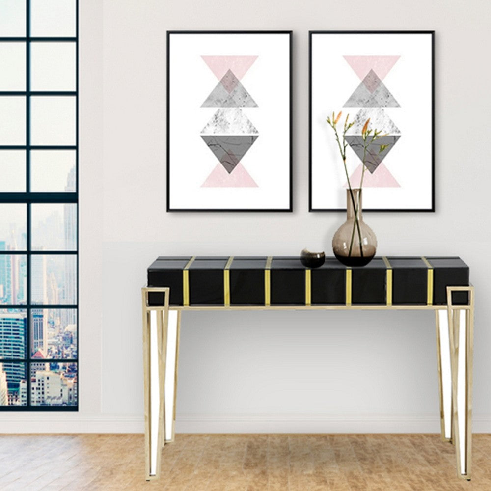 47" Black and Gold Mirrored Glass Console Table