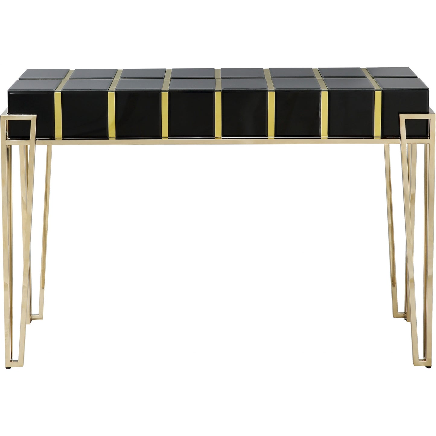 47" Black and Gold Mirrored Glass Console Table