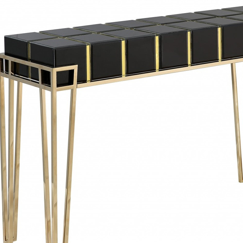 47" Black and Gold Mirrored Glass Console Table